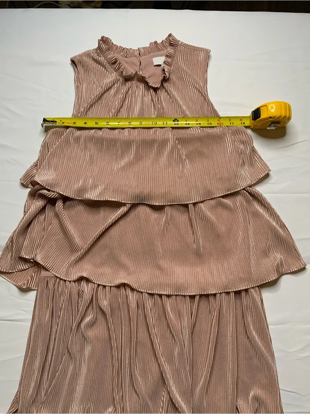 Anthropologie Ro & De Estelle Metallic Tiered Mini Dress S Pink Pleated Ruffle